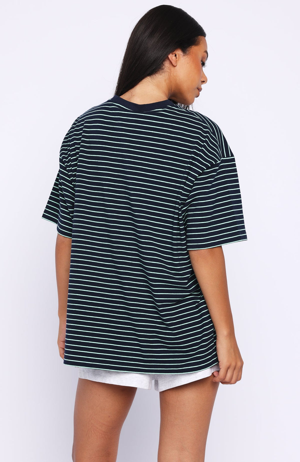 White Fox Touchdown Oversized Tee Navy/Mint Stripe
