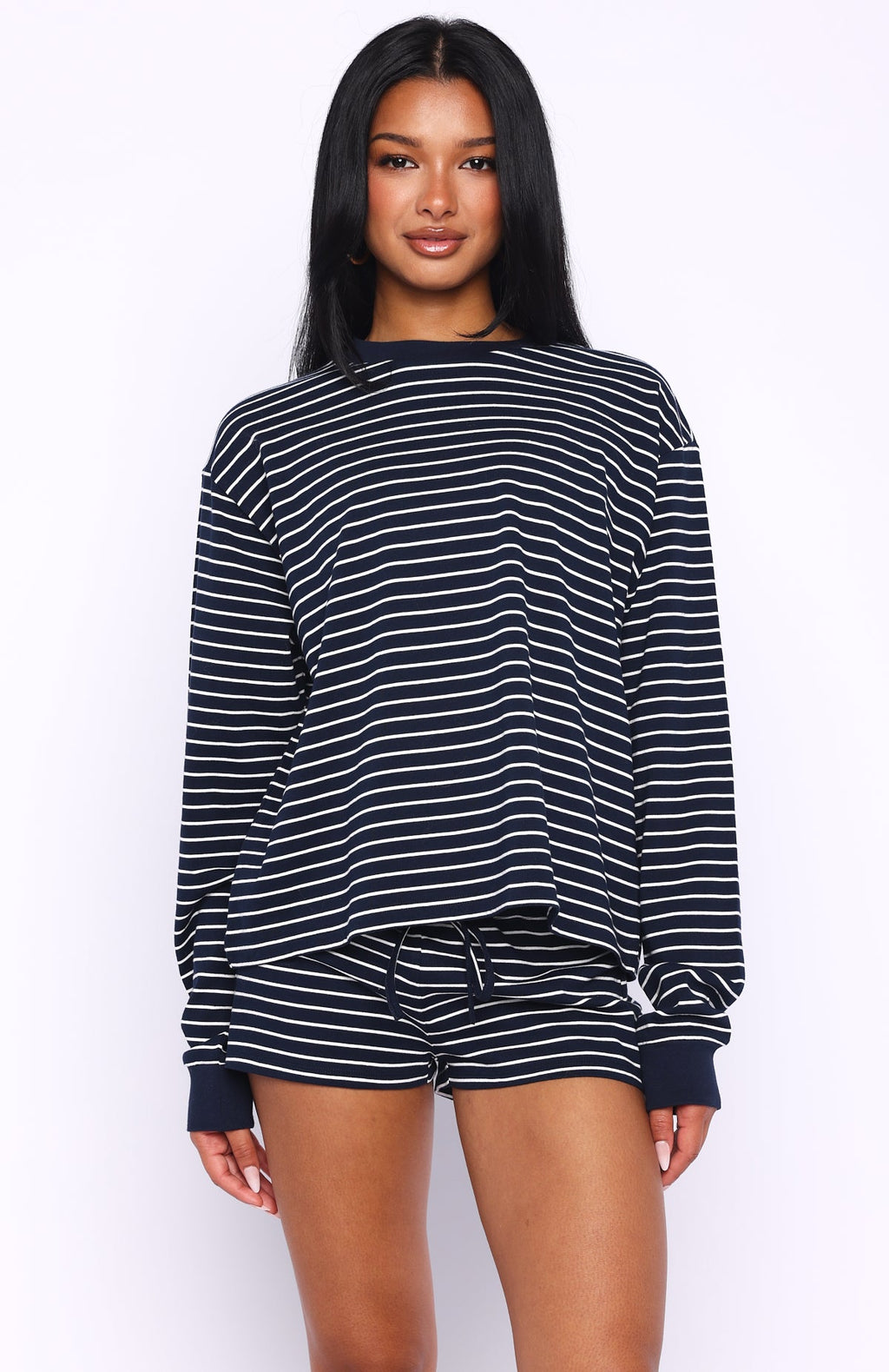 White Fox Touchdown Long Sleeve Tee Navy Stripe