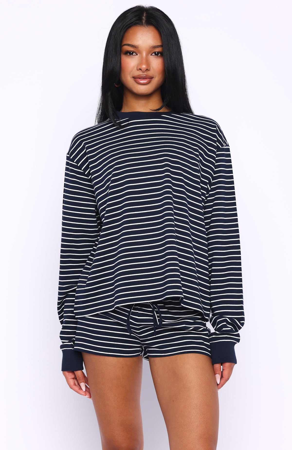 White Fox Touchdown Long Sleeve Tee Navy Stripe