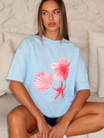 White Fox Treasured Memories Oversized Tee Baby Blue