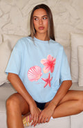 White Fox Treasured Memories Oversized Tee Baby Blue