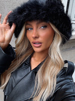White Fox Trixie Faux Fur Hat Black