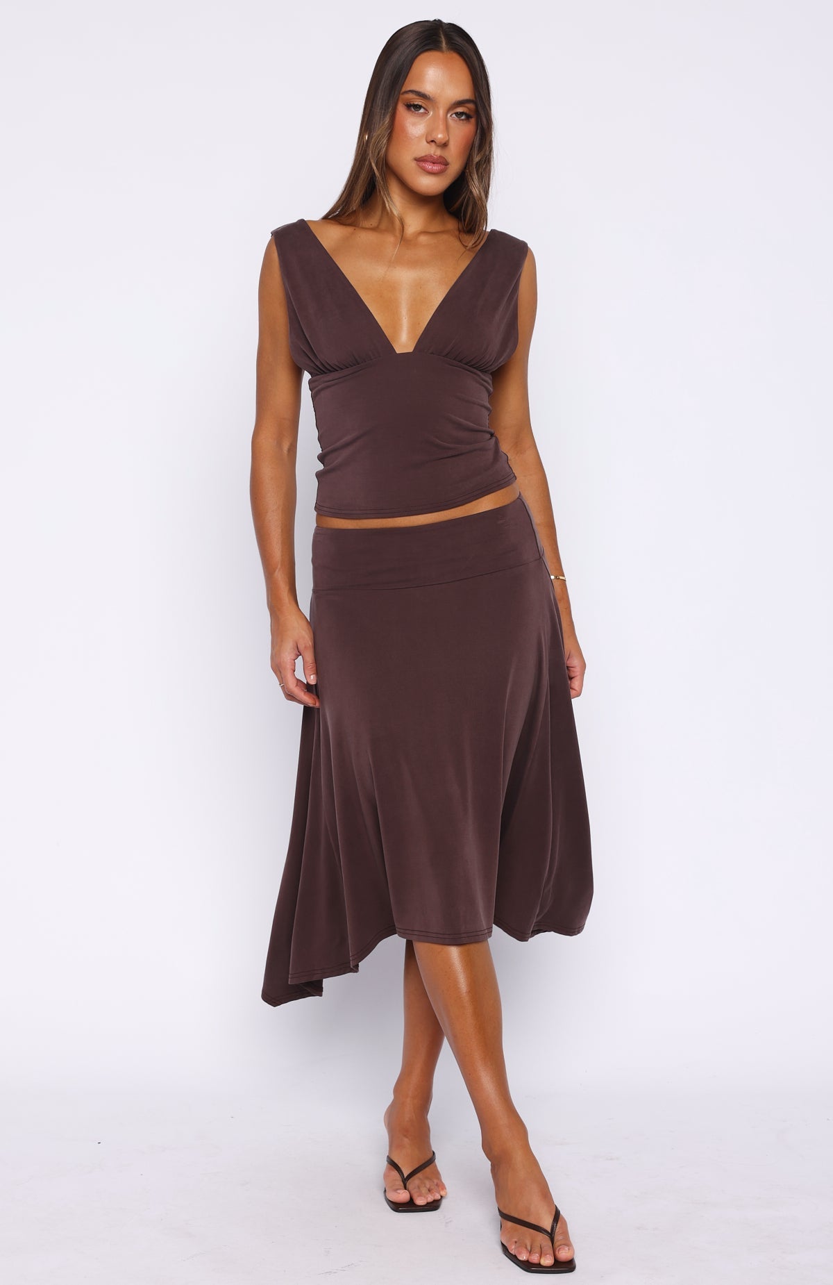 White Fox Tropic Drift Midi Skirt Chocolate