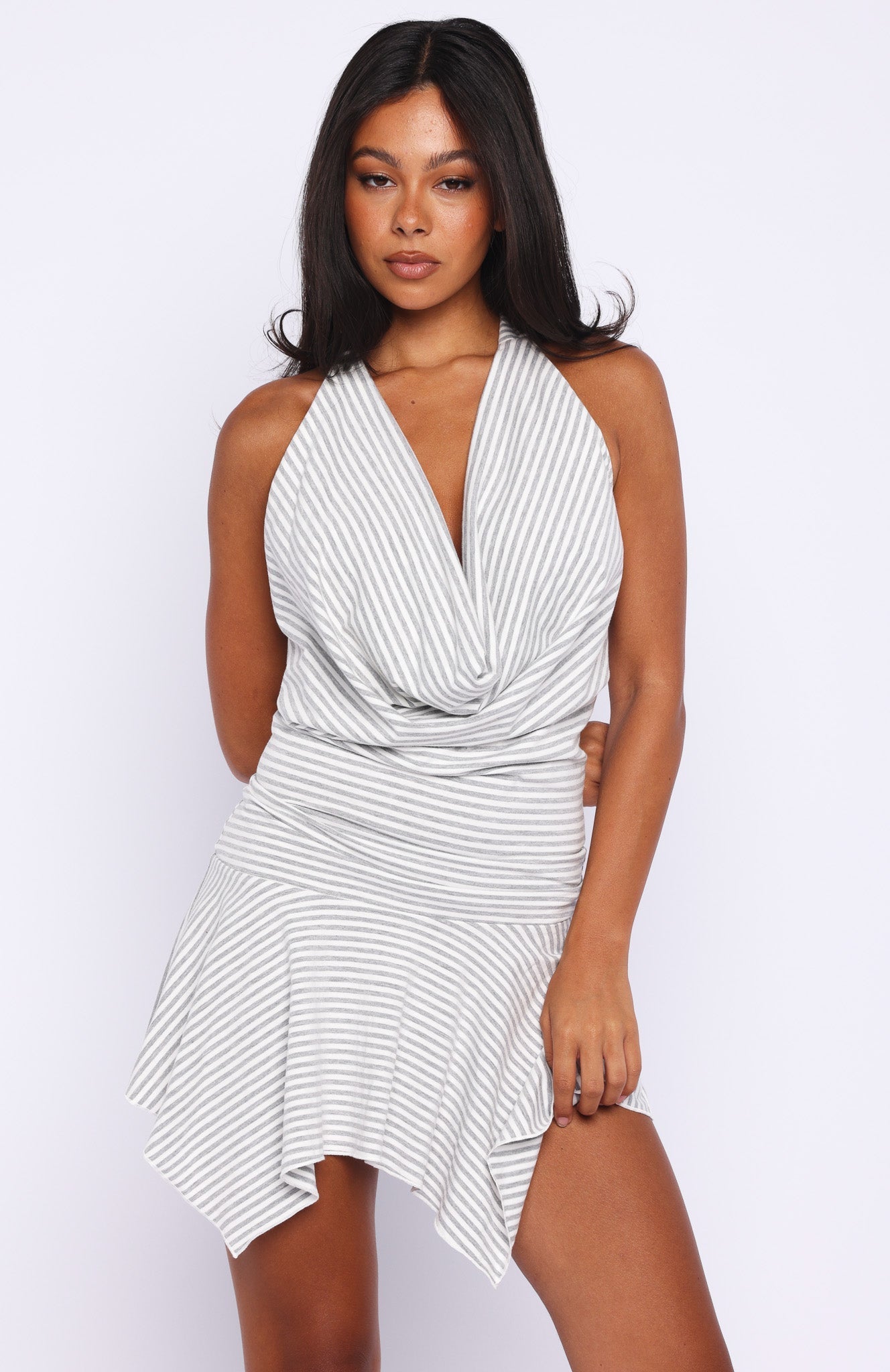 White Fox Urban Drift Mini Dress Grey Stripe
