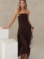 White Fox Venetian Dreams Strapless Midi Dress Chocolate