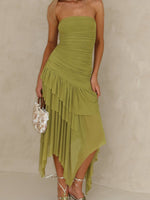 White Fox Venetian Dreams Strapless Midi Dress Matcha