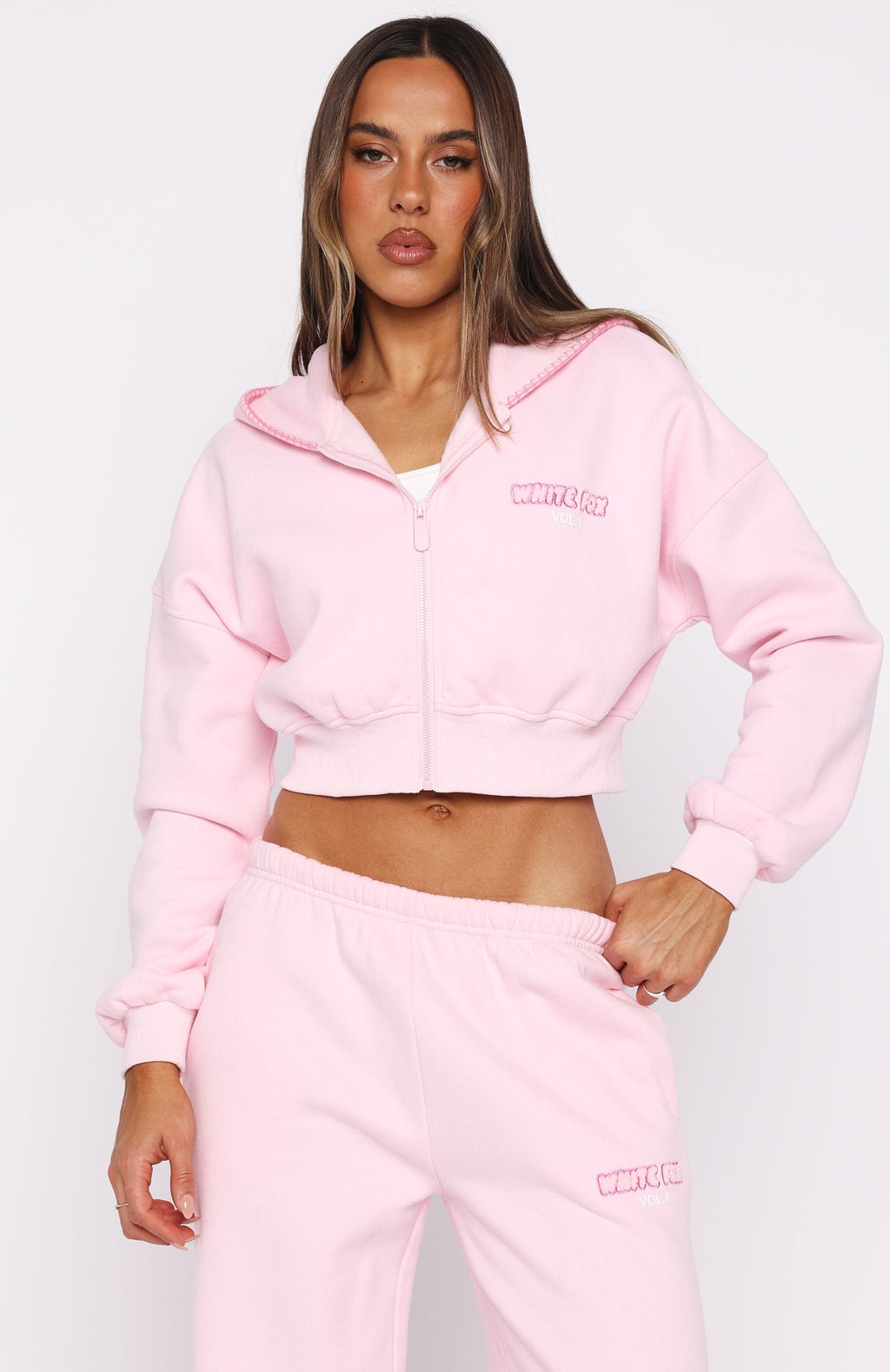 White Fox Vol. 1 Cropped Zip Front Hoodie Posy