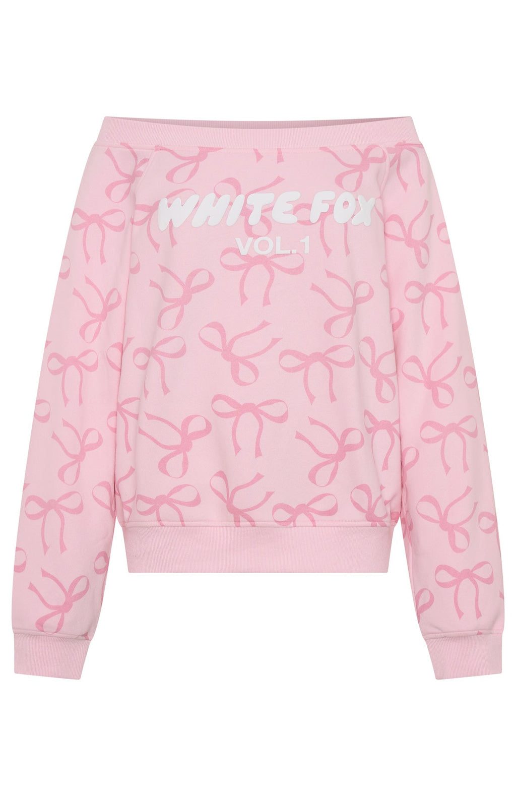 White Fox Vol. 1 Off Shoulder Printed Sweater Posy Bow