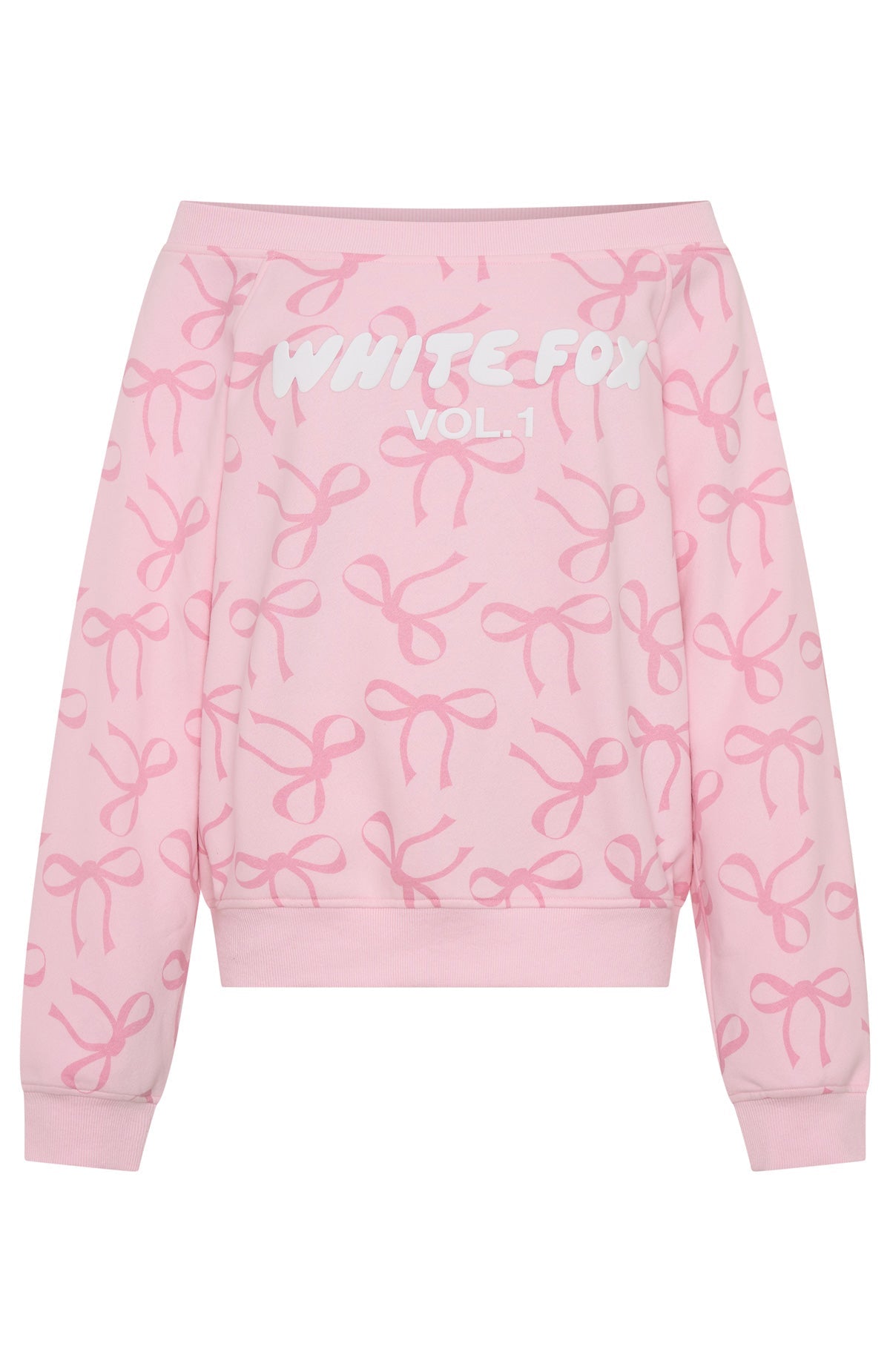 White Fox Vol. 1 Off Shoulder Printed Sweater Posy Bow