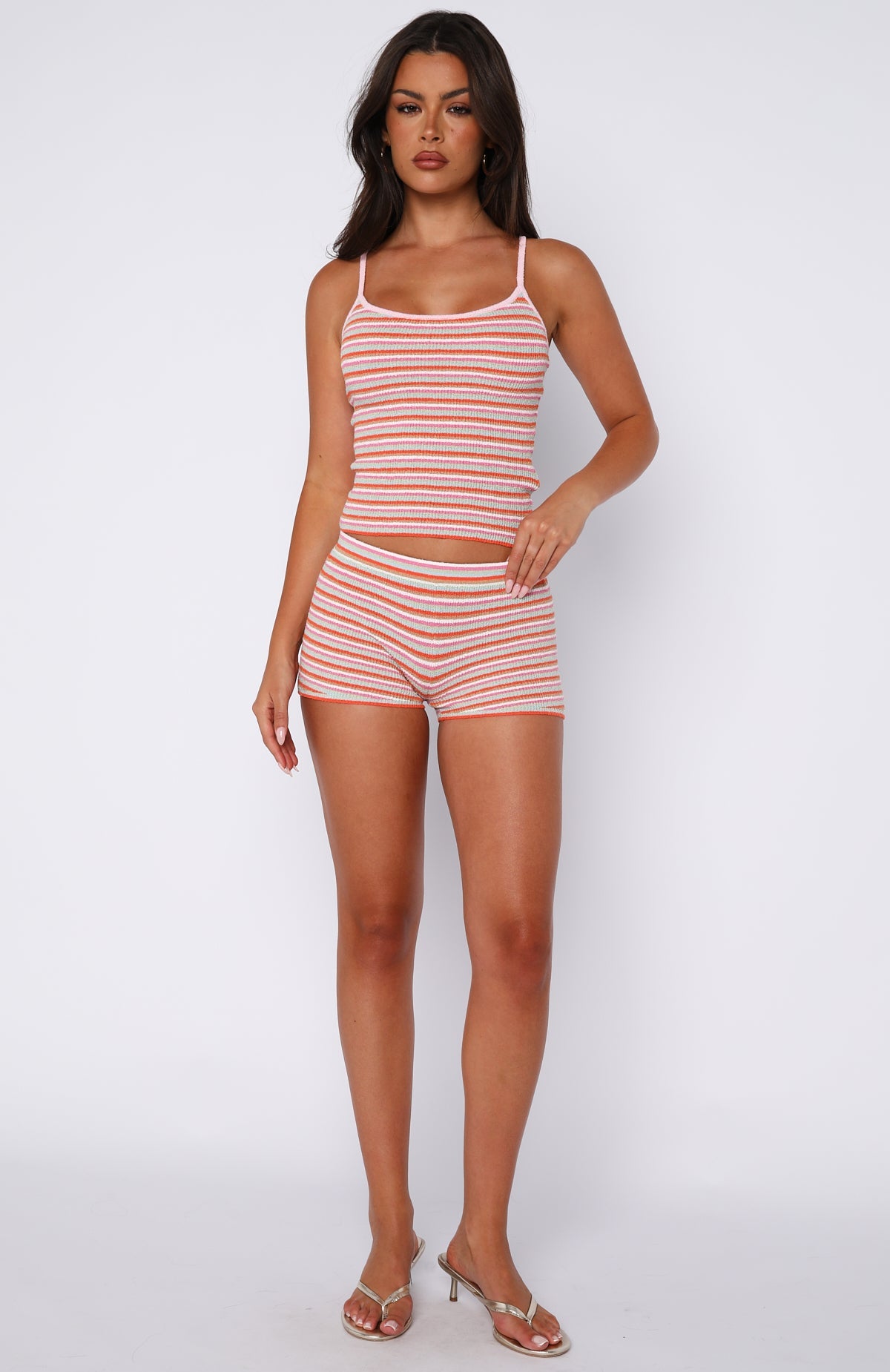 White Fox Volume Maxed Knit Booty Shorts Cotton Candy Stripe