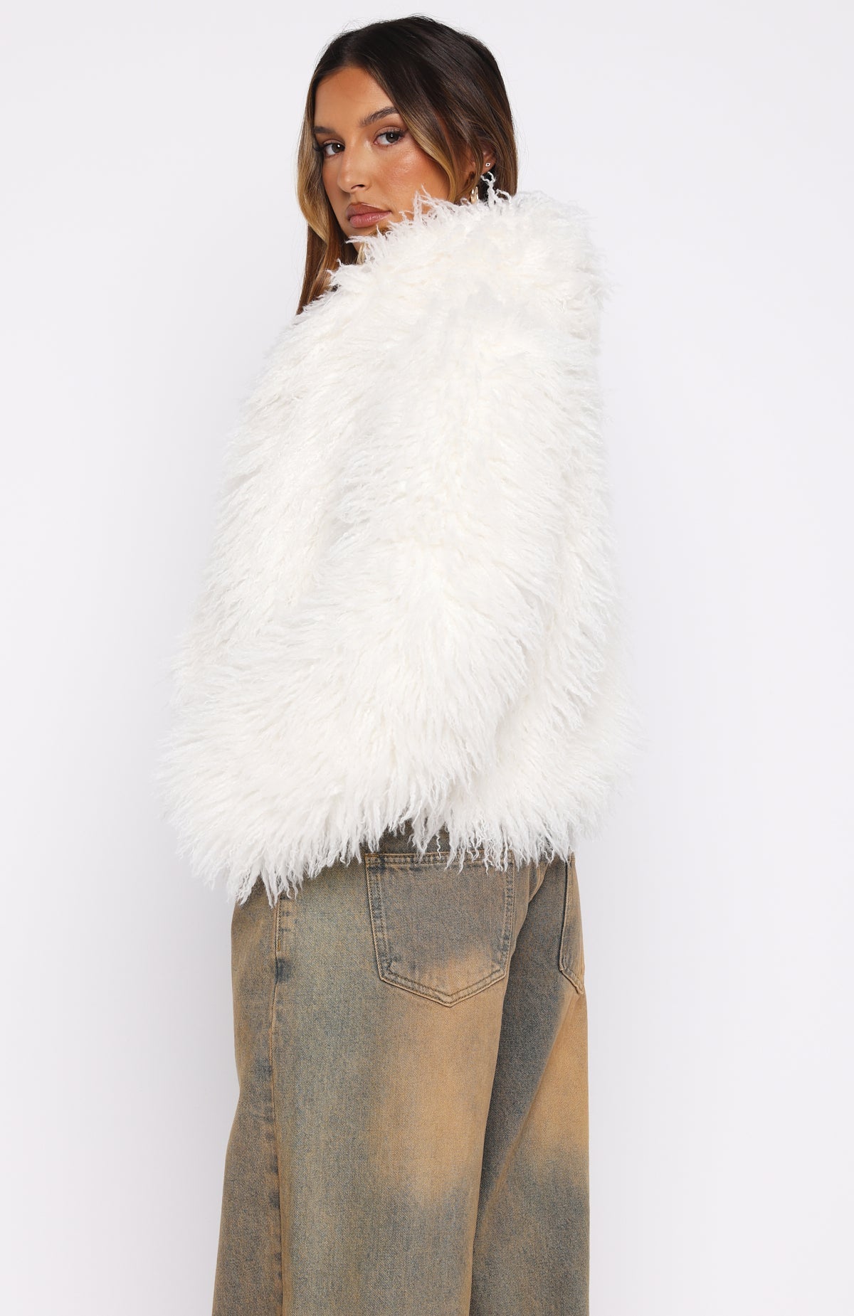 White Fox Weekend Away Faux Fur Jacket Cream