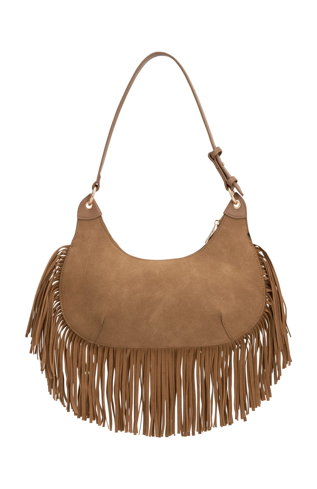 White Fox Wells Shoulder Bag Taupe Faux Suede