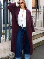 White Fox Winter Holiday Oversized Coat Burgundy