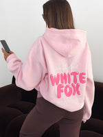 White Fox With Love Always Oversized Hoodie Baby Pink