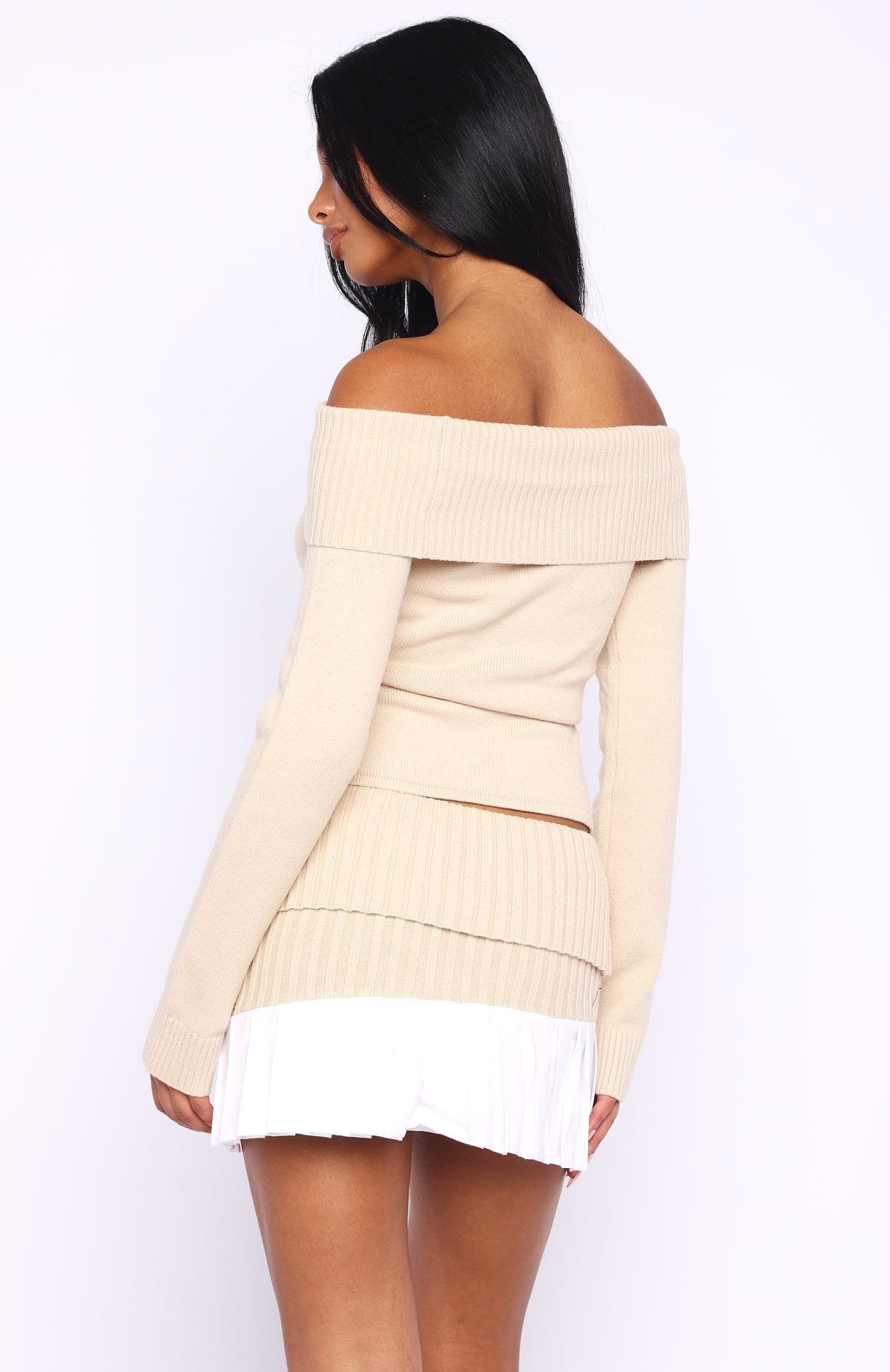 White Fox Casually Perfect Long Sleeve Knit Top Beige