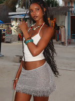 White Fox Cha Cha Knit Mini Skirt Silver