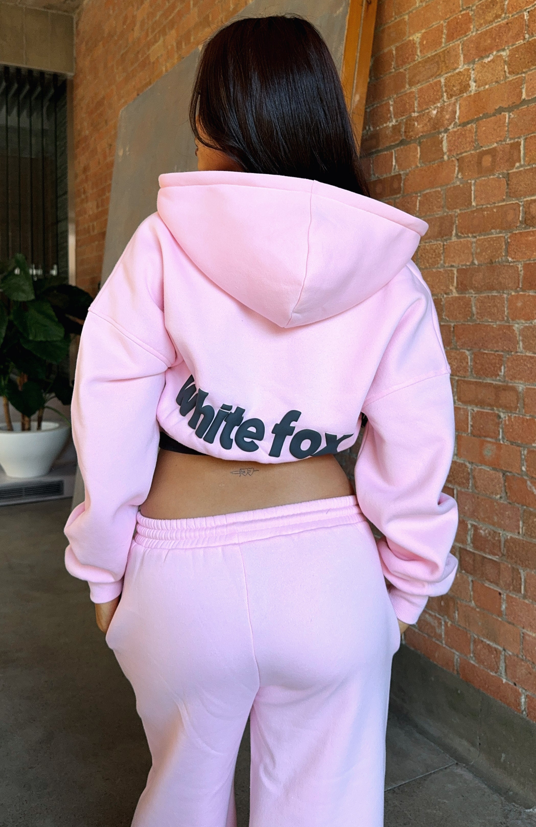 White Fox From The Archives Charli Cropped Zip Front Hoodie Pink