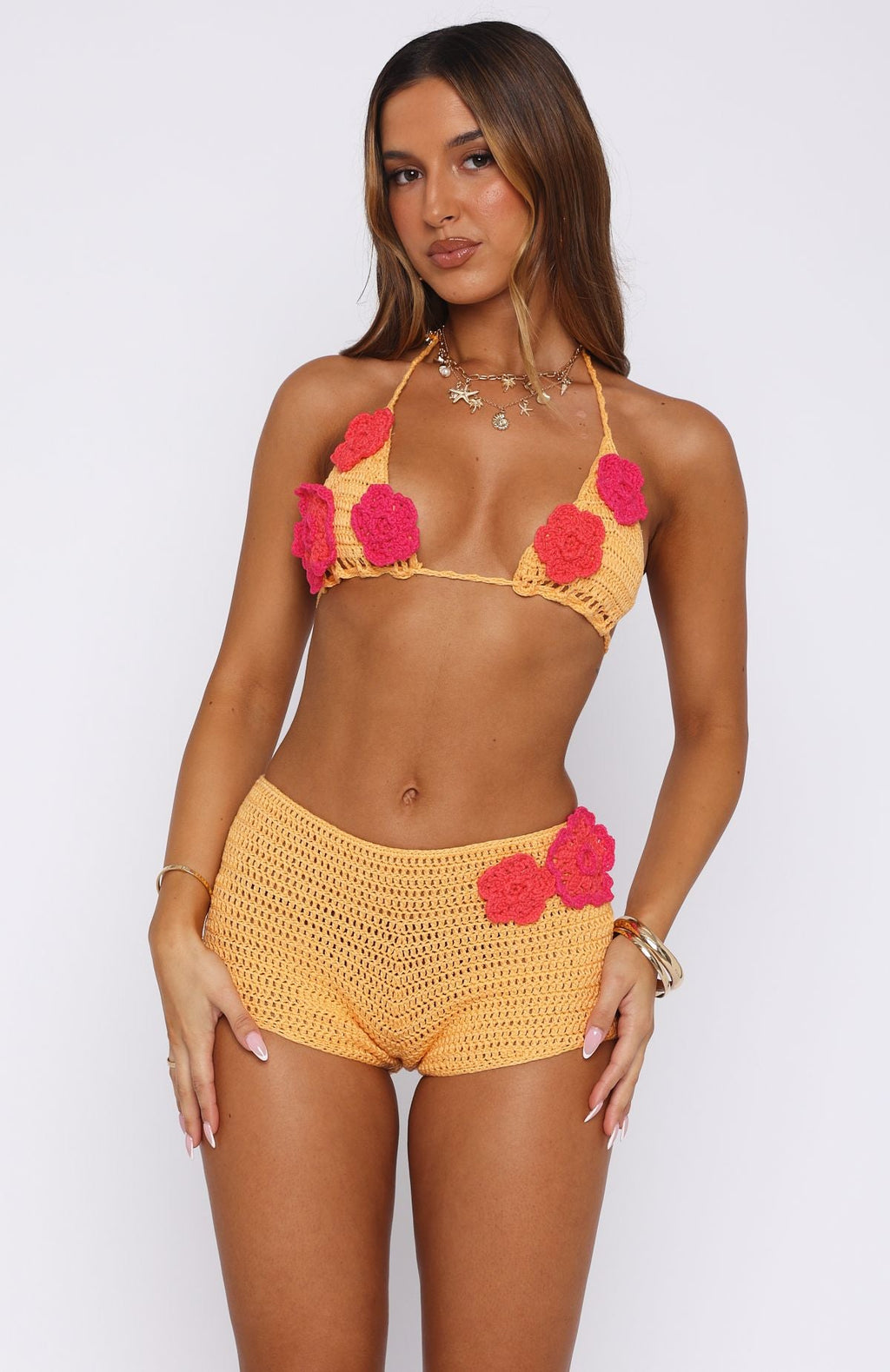White Fox The Rumours Are True Crochet Top Pastel Orange/Pink