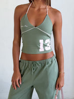 White Fox Can't Help The Feeling Halter Top Khaki