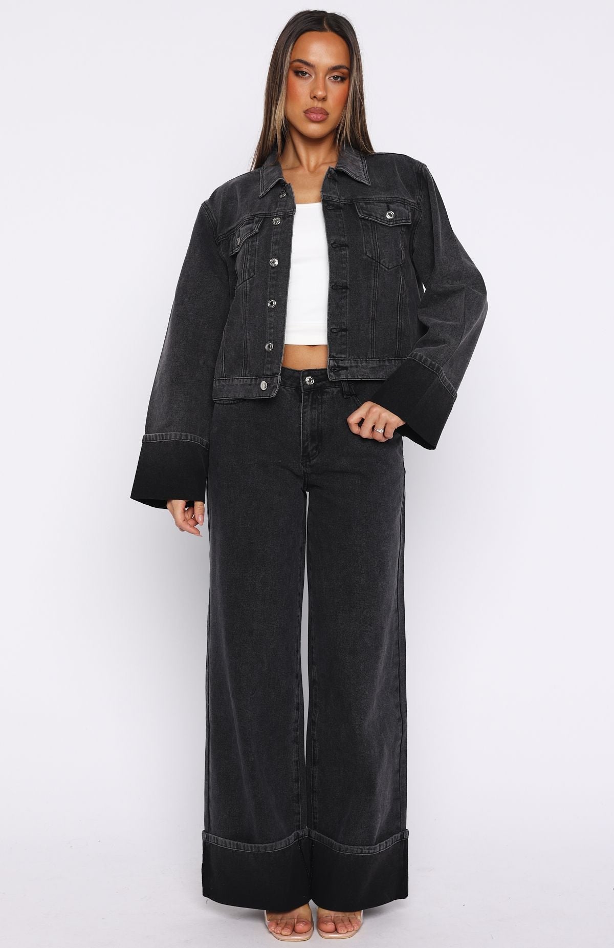 White Fox Charlotte Denim Jacket Black Acid