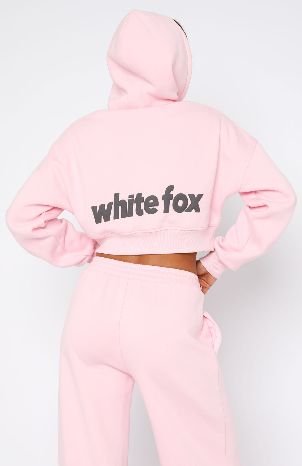 White Fox From The Archives Charli Cropped Zip Front Hoodie Pink